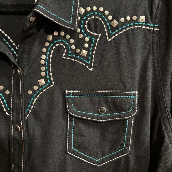 ARIAT Black Western Knit Shirt with Studded  & Embroidered Design XXL - Picture 3 of 9